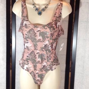 Free People pink floral bodysuit top
